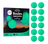 12x Lanterne Papier 30 cm Vert d'eau - Suspension Boule Papier 30 cm (12'') type Lanterne Japonaise pour Decoration Mariage - 12 pièces - Le must de la Gamme de Lampions Papier - Notice en Français.