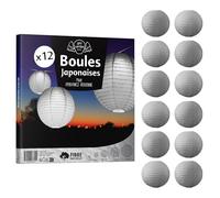 12x Lanterne Papier 35 cm Argent - Suspension Boule Papier 35 cm (12'') Type Lanterne Japonaise pour Decoration Mariage - 12 pièces - Le Must de la Gamme de Lampions Papier - Notice en Français.