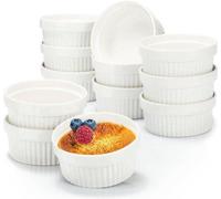 12x Moules à soufflé en céramique - Bols à crème brûlée - Moules à dessert et à tarte allant au four - Ragoutfin - 270 ml chacun - blanc