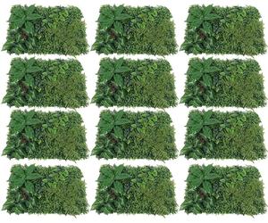 12X tapis de plantes artificielles Haie verte artificielle 50*50cm Panneau érectile Protection visuelle Clôture réaliste Tapis de mur Plantes artificielles Décoration de jardin