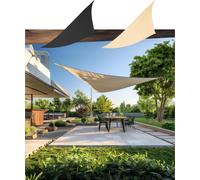 12x Voile d'ombrage BURI triangulaire 390x384x370cm Gris / Beige / Crème | Protection UV 50+ & Imperméable | Polyester robuste avec cordes de tension | Idéal pour jardin, balcon