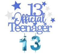 13 Ans Bleu Decoration Gateau Anniversaire 9 Pcs, Happy 13th Birthday Cake Topper Deco avec Bougies, Star Heart Cupcake, Décoration de Gâteau pour Femmes/Homme