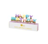 Talking Tables - 13 x Bougies Anniversaire Lettres Happy Birthday, Pastel Dorées, Décoration Gâteau Scintillante, Multicolore Arc-en-Ciel, Fête
