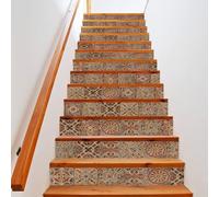 13 pcs Stickers escalier contremarche en 3d, autocollants d'escalier auto-adhésifs pour marches en bois, décalcomanies d'art imperméables d'intérieur vinyle, effet de carrelage totem rétro