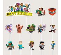 13 pièces/1 set Décorations de gâteau thème Minecraft - Steve, Alex et autres personnages, décorations de gâteau d'anniversaire, convient pour les rassemblements familiaux, les festivals, les fêtes d'