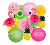 13 pièces fournitures de fête flamant rose, décoration de fête hawaïenne flamant rose et ananas boule en nid d'abeille lanterne en papier éventail de papier Pom Pom fleur jour Hawaii enterrement de 13