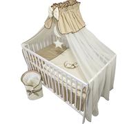 13 pièces lit bébé lit d'enfant et linge de lit ensemble complet Happy Leo y compris matelas réglable en hauteur pour nouveau-nés bébés et jeunes enfants brodés (ourson lune beige foncé)