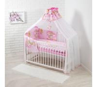 13 pièces. Lit d'enfant HAPPY avec draps et matelas. Échelle rose.