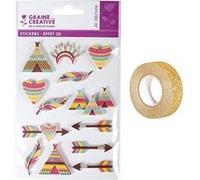 13 stickers 3D Indiens 5 cm + masking tape doré à paillettes 5 m - Youdoit Multicolore G