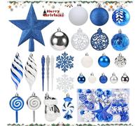 130 Pièces Boules de Noël Bleu et Blanc,Boules Décoratives Scintillantes,Plastique Boules d'arbre de Noël Set, Suspension Ornements pour Fête Décor