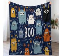 130 x 150 cm Cartoon Graffiti Couverture, Bleu Foncé Confortable Flanelle Réversible Jeté Lit, Petit Monstre Tentacule Étoile Pois Ligne Douce Légère Couverture Canapé Décor pour Toutes Les Saisons