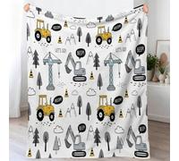130 x 150 cm Cartoon Minimaliste Couverture, Blanc Confortable Flanelle Réversible Jeté Lit, Tracteur Pelle Mécanique Cône De Signalisation Nuage Douce Légère Couverture Canapé pour Toutes Les Saisons