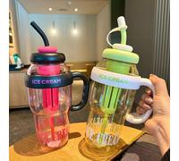 1300 ml/44 oz Bouteille d'eau grande capacité pour étudiants, Tasse Roi de la Glace d'été, Tasse Ventre Chanceux Essentielle de Fitness avec Paille Anti-Déversement Mignonne rose,vert clair,rose rouge