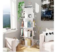 130cm Bibliothèque rotative à 3 niveaux pour salon chambre bureau, Etagère de rangement tournante avec 12 compartiments ouverts