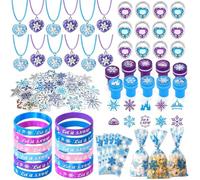 130Pcs Frozen Fête Anniversaire Cadeau Fille Princesse Collier Flocon De Neige Bracelet en Silicone Anneau Couronne Château Timbre Autocollants Frozen Princesse Faveurs Fournitures Cadeau Sac Remplie