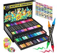 132 Couleurs Feutre Acrylique,66 Pcs Acrylic Paint Marker Marqueur Peinture Acrylique Pointe Brush