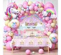 132 pièces arc-en-ciel licorne ballon arc couronne Kit, rose jaune bleu latex ballon coloré licorne aluminium ballon fête d'été de MULTI