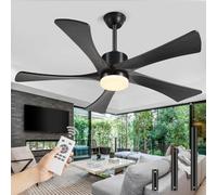 132cm Ventilateur Plafond Avec Lumière Et Télécommande 5 Pales Bois Noir | 6 Vitesses Moteur Dc Silencieux Minuterie 3 Temperatures De Couleur Flux D'air Reversible Ventilateur Plafond Extérieur