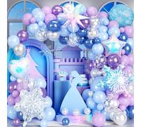 139pcs Decoration Anniversaire Reine des Neiges Bleu Violet Frozen Ballon Guirlande Arche Kit Amour Pentacle Explose Flocon de Neige Ballon Aluminium Princesse Elsa Fête