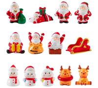13Pcs Mini Figurines de Noël Résine Noël Miniature Ornament Kit Père Noël Renne Bonhomme de neige Miniatures Figurines Décoration de Noël pour Jardin Maison de Poupée Paysage Table Bureau Fête Cadeau