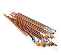 13pcs Nylon Brosse à Cheveux 2 tons Long Pôle Aquarelle Peinture à l'Huile Pinceau Plat Ensemble Manche en Bois Fournitures d'Art Professionnel
