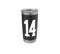 #14 Blanc Numéro 14 Sport Fan Jersey Style Anniversaire Gobelet isotherme en acier inoxydable double paroi