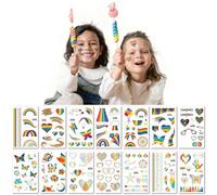 14 Feuilles Tatouages Temporaires À Paillettes Autocollants De Tatouages Temporaires Colorés En Forme De Cœur Arc En Ciel Et De Papillon Pour Enfants