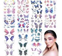 14 Feuilles Tatouages Temporaires Papillon,Paillettes Tatouage De Visage Imperméable Tatouage Temporaire Papillon Pour Femmes Filles Festival Fête Maquillage Pour Visage Yeux