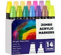 14 marqueurs acryliques jumbo, 15 mm, 3-en-1, résistants à l'eau, pour pierres et bois