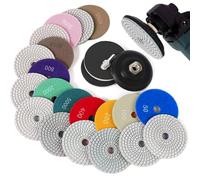 14 Pcs Disques de Polissage Diamantés: Disque Ponçage Carrelage Humides/Secs de 100 mm Kit de Polissage de Marbre avec Support en Caoutchouc M14 pour Béton Granit Pierre Marbre (50# - 8000#)