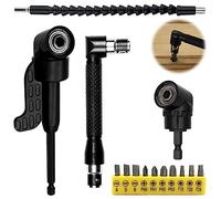 14 Pcs Forets à Angle Droit d'Extension Kit, 2 Perceuse 105° Renvoi D'angle Visseuse, 1 Extension de Foret Perceuse Flexible, 1 e Serrage en Forme de L, 10 Embouts Vissage Courts