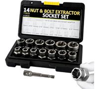 14 Pièces Kit Extracteur de Vis Cassée en Acier Cr-V, Douille Extracteur de Boulons et Écrous Tourne-à-Gauche pour Écrous Rouillés et Arrondis, Réparation Auto et Atelier