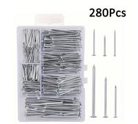 140-280 pièces Kit d'assortiment de clous en acier galvanisé de 6 tailles, fixations murales en bois à tête ronde plate, clous pour accrocher des tableaux avec boîte de rangement en plastique portable
