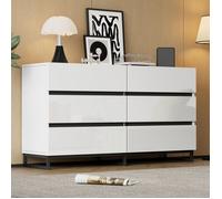 140*39,5*78,5cm Salon Sideboard, Armoire de séjour avec 6 tiroirs, Commode haute lustre, Armoire avec 3 jambes en métal, Armoire d