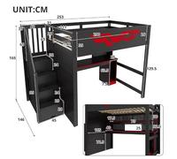 140 x 200 cm Lit Gaming Avec Bureau Intégré, Éclairage LED Et Rangement | Pour Étudier, Rangement Sous L'Escalier, Cadre En MDF Solide, [port Usb Et Bande Led] Le Plateau Est Équipé