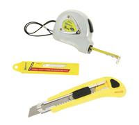 140001 Lot mètre ruban 5 m aluminium et cutter professionnel