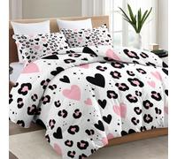 140x200 cm Couette Été Pop Art Rétro Couett Réversible Imitation Léopard Cœurs Étoiles Pois, Douce sans Housse Intégrée, Couette Légère et Fine Respirante, Microfibre Douce, Confort Moelleux, Rose