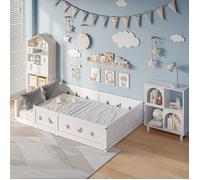 140x200 cm Lit au sol enfant,Lit inspiration Montessori enfant,Lit bébé clôturé,Lit Junior,Pin massif,Blanc