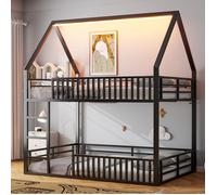 ""140x200 Maison-lit d'étage avec fenêtre et lumière LED, noir ""