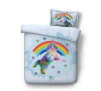 140x200cm 1 Personne Bébé Bambin Adolescent Galaxie Étoile Bleu Violet Chat Parures de Lit avec Taie d'oreiller, Coton 3D Chat Animal Blanc Housse de Couette (Chat 4)