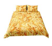 140x200cm Pizza Hot Dog Frites Bambin Teen Housse de Couette avec Taie d'oreiller, 3D Burrito Nouilles Hamburger Marron Parures de Lit Dortoir 1 Personne Anniversaire Cadeau (Frites)