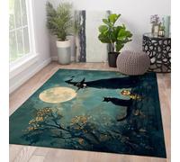 140x200cm Tapis d’Espace pour Salon Rugs Vintage Mystic Midnight Forest Rugs lavables Fantasy Chats Noirs Pleine Lune Tapis Fin pour Chambre Cuisine de la nurserie