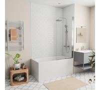 140x70 cm Ensemble baignoire Riga universelle + Pare baignoire pivotant chrome + pieds (A140-SETP)