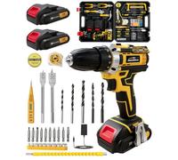 147 Pièces Kit Perceuse Visseuse Sans Fil, 45Nm, 3/8” Mandrin sans clé | 1750 RPM, 2x 2.0 Ah Batteries, 21V, 18+3 Embrayage, Maison, Bricolage, Travail du bois, Chantier, Automobile