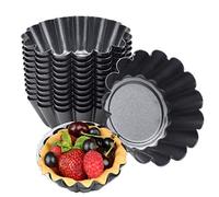 14pcs Moules à Tarte Aux œufs, Antiadhésifs Moules à Tartelettes, Réutilisable Moule à Tarte à Cupcake, Mini Moules à Tartelettes en Acier au Carbone pour Pudding,Cuisson au Four,Muffins (7.5 X 2.3CM)
