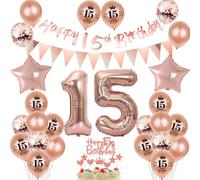 15 ans anniversaire décoration fille, bannière or rose 15 ans anniversaire guirlande 15 ans anniversaire fille ballons 15 ans anniversaire décoration gâteau 15 ans anniversaire 15 ans fille ballon