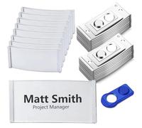 15 Badge Aimanté - Badges Nominatifs Magnétiques Pour Vêtements - Avec Double Aimant Puissant - Avec Fente en Papier - Environ 75 x 32mm (En Aluminium/Argenté)