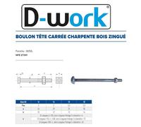 15 Boulons Charpente Bois Tête Carrée 20 x 400 mm - NFE 27341 - Zingué blanc - D-Work