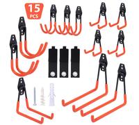 15 crochets de garage robustes, ensemble comprenant douze crochets et trois supports pour rallonges, à fixer au mur