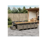 vidaXL Ensemble de jardin 15 pièces – Poly rotin avec coussins, Gris